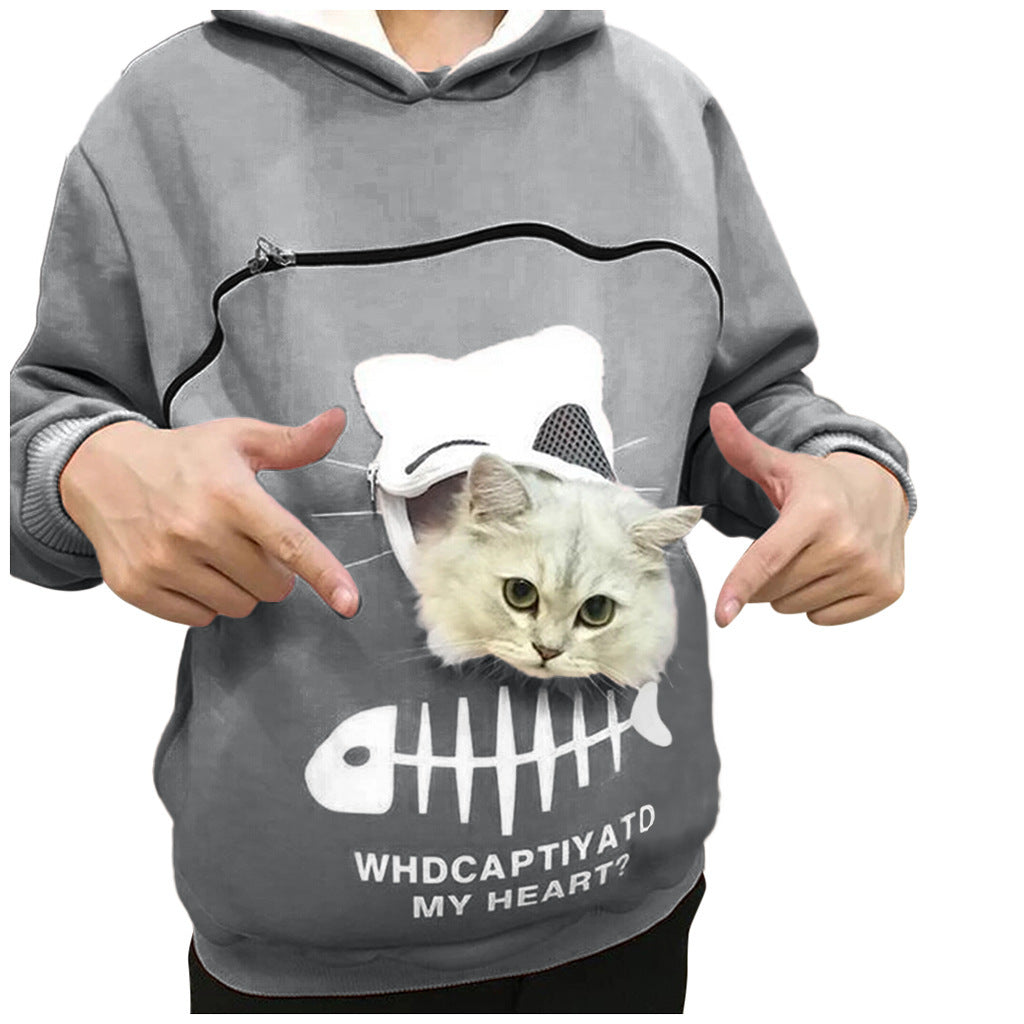 Hoodie Sweatshirt With Pet Pocket