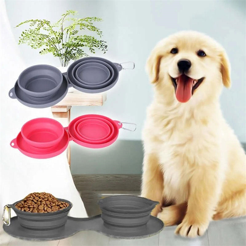 Rubber Foldable Double Bowl Pet Feeding Bowl