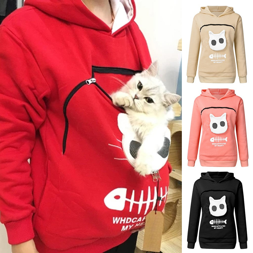 Hoodie Sweatshirt With Pet Pocket